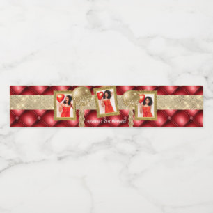 赤と金ゴールドの水ラベル(写真付) ペットボトルラベル