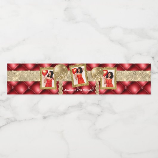 赤と金ゴールドの水ラベル(写真付) ペットボトルラベル (シングルラベル)