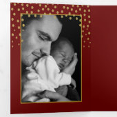 赤と金ゴールドの水玉模様、3フォトコラージュベビー誕生 三つ折り案内状 (内部最初)