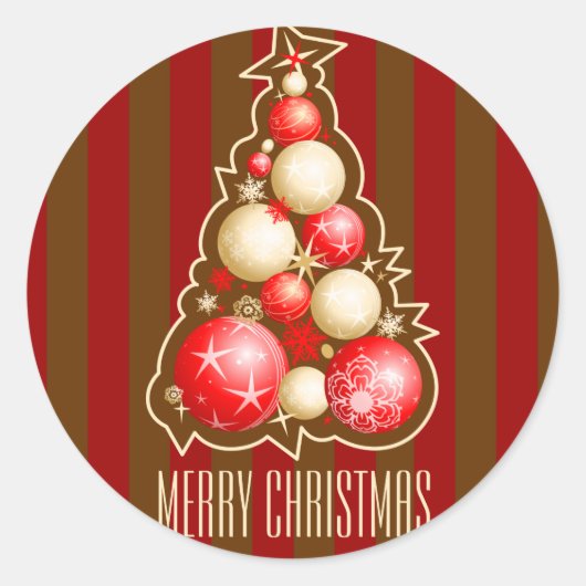 赤と金ゴールドの泡クリスマスツリー ラウンドシール (正面)