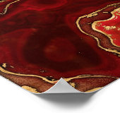 赤と金ゴールドの液体大理石抽象芸術 ポスター (角)