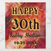 赤と金ゴールドの熱い30歳の誕生日 ワインラベル (シングルラベル)
