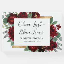 赤と金ゴールドの素朴フローラエレガントホワイト結婚ズ ゲストブック