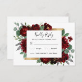 赤と金ゴールドの素朴フローラエレガントホワイト結婚ズ 出欠カード (正面/裏面)
