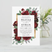 赤と金ゴールドの素朴フローラエレガントホワイト結婚ズ 招待状 (スタンド正面)