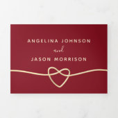 赤と金ゴールドの結婚写真の3倍招待状 三つ折り招待状 (カバー)