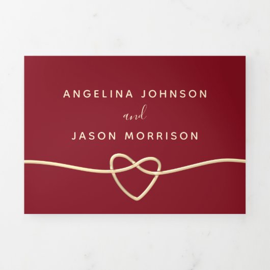 赤と金ゴールドの結婚写真の3倍招待状 三つ折り招待状 (カバー)