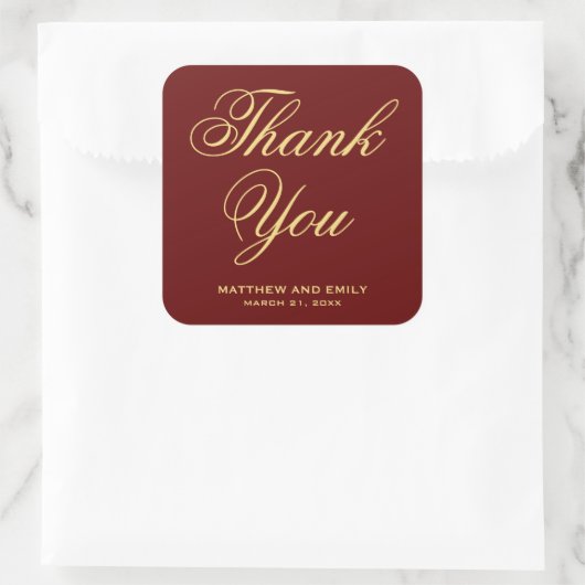 赤と金ゴールドの結婚式の引き出物シール スクエアシール (バッグ)