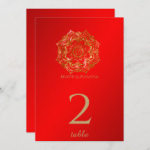 赤と金ゴールドの花のインディアン表の番号