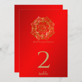 赤と金ゴールドの花のインディアン表の番号 招待状