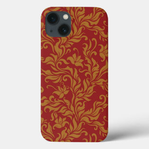 赤と金ゴールドの花柄 iPhone 13ケース
