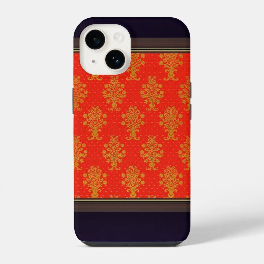 赤と金ゴールドの花柄 iPhoneケース (裏面)