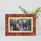 赤と金ゴールドの葉クリスマスカード シーズンカード (スタンド正面)