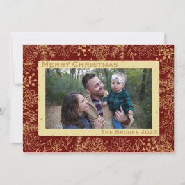 赤と金ゴールドの葉クリスマスカード シーズンカード