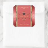 赤と金ゴールドの製品ラベルのグリッター縁どロゴ スクエアシール (バッグ)