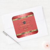 赤と金ゴールドの製品ラベルのグリッター縁どロゴ スクエアシール (封筒)