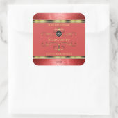 赤と金ゴールドの製品ラベルのグリッター縁どロゴ スクエアシール (バッグ)