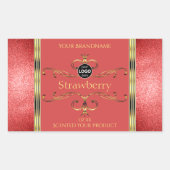 赤と金ゴールドの製品ラベルのグリッター縁どロゴ 長方形シール (正面)