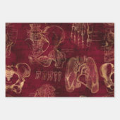 赤と金ゴールドの赤の解剖学的スケッチ ラッピングペーパーシート (正面3)