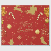 赤と金ゴールドの陽気なクリスマスパターン ラッピングペーパー (フラット)