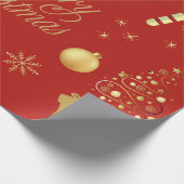 赤と金ゴールドの陽気なクリスマスパターン ラッピングペーパー (角)