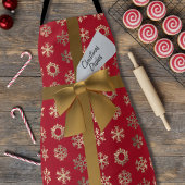 赤と金ゴールドの雪フェイク片の弓クリスマスエプロン エプロン