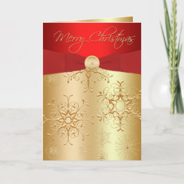 赤と金ゴールドの雪片クリスマスカード シーズンカード
