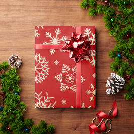 赤と金ゴールドの雪片クリスマスラッピング紙 ラッピングペーパー