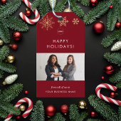 赤と金ゴールドの雪片ビジネス会社チームの写真 ギフトタグ