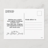 赤と金ゴールドの雪片ファミリーフォトクリスマス シーズンポストカード (裏面)