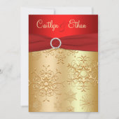 赤と金ゴールドの雪片結婚式招待状 招待状 (正面)