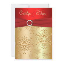 赤と金ゴールドの雪片結婚式招待状