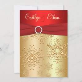 赤と金ゴールドの雪片結婚式招待状 招待状
