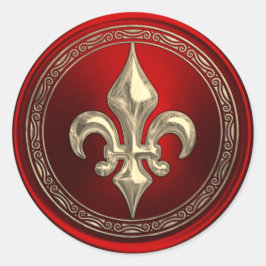 赤と金ゴールドの（紋章の）フラ・ダ・リ封筒用シール ラウンドシール