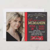 赤と金ゴールドのChalkboard卒業写真 招待状 (正面)