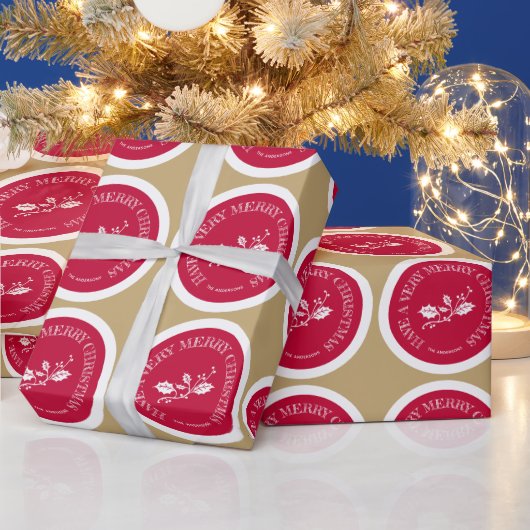 赤と金ゴールドは非常に陽気なクリスマスを持っている ラッピングペーパー (クリスマス)