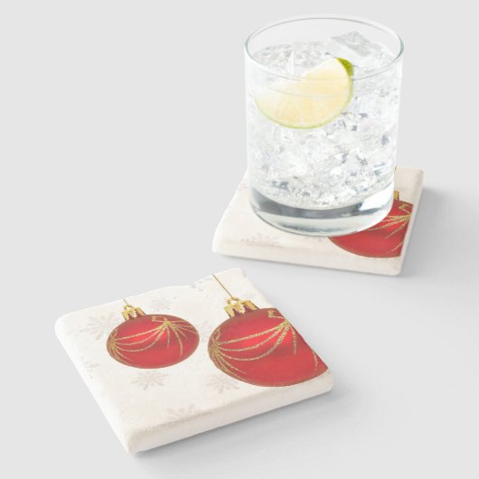 赤と金ゴールドぶら下がったのクリスマスオーナメント ストーンコースター (横)