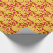 赤と金ゴールドを様式化したオレンジと花 ラッピングペーパー (角)