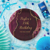 赤と金ゴールドアガテマーブル誕生日 ペーパープレート (パーティー)