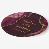 赤と金ゴールドアガテマーブル誕生日 ペーパープレート (アングル)