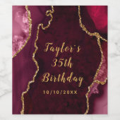 赤と金ゴールドアガテマーブル誕生日 ワインラベル (シングルラベル)