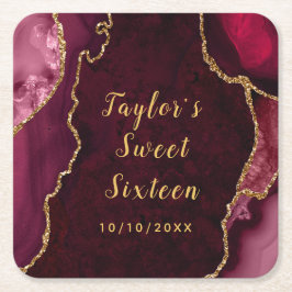 赤と金ゴールドアガテマーブルSweet sixteen スクエアペーパーコースター