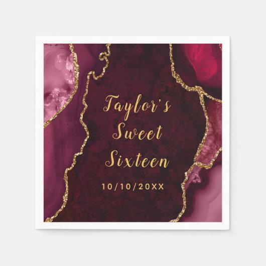 赤と金ゴールドアガテマーブルSweet sixteen スタンダードカクテルナプキン (正面)