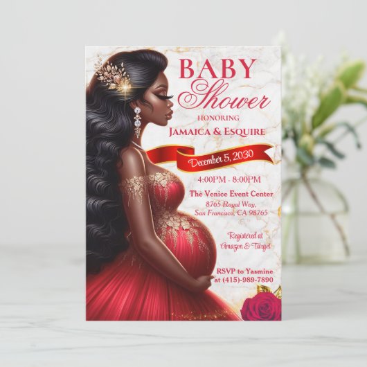 赤と金ゴールドアフリカのママとベビーエレガントシャワー 招待状 (スタンド正面)