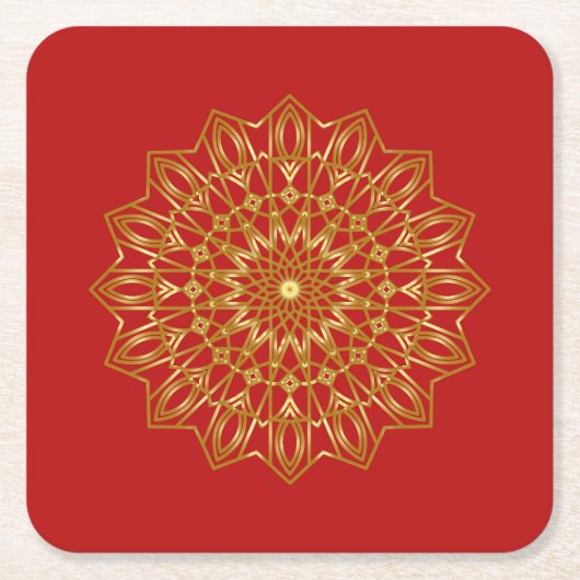 赤と金ゴールドアラビアインスパイア紙コースター スクエアペーパーコースター (正面)