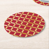 赤と金ゴールドアラビアインスパイア紙コースター ラウンドペーパーコースター (アングル)