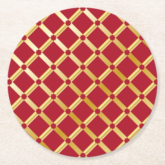 赤と金ゴールドアラビアインスパイア紙コースター ラウンドペーパーコースター (正面)