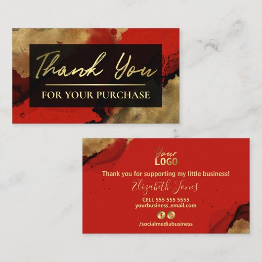 赤と金ゴールドインクご購入ありがとうございます 名刺 (正面/裏面)