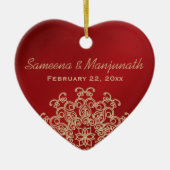 赤と金ゴールドインディアンスタイルウェディングパーティーの好意 セラミックオーナメント (正面)