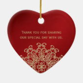 赤と金ゴールドインディアンスタイルウェディングパーティーの好意 セラミックオーナメント (裏面)